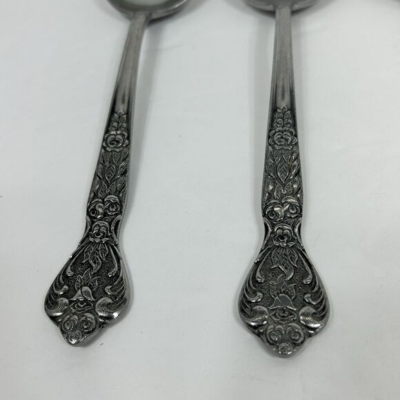 Versailles Stainless Serving Spoons Slotted MCM 8" MSI Flatware Japan Floral - Picture 2 of 13